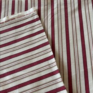 Vintage Waverly General Store cotton ticking cloth, cream w/ red stripes, 55x54”